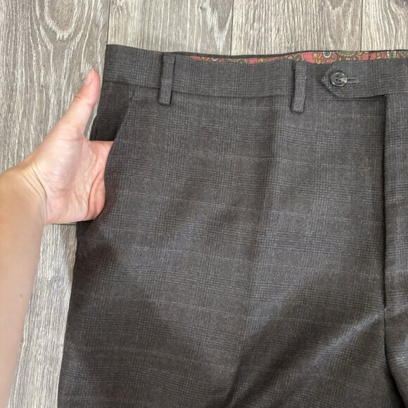 VTG Polo Ralph Lauren Brown Tweed Pants Pleated Plaid 90s Mens 40 Cashmere Wool - Picture 6 of 14